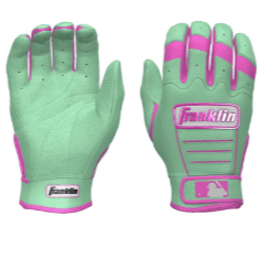 Franklin Youth CFX Pro Custom Batting Gloves in Mint/Pink offer superior grip and comfort for enhanced performance in baseball.