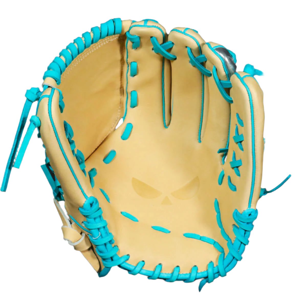 Shadow 12 Sub Zero Pitcher's Glove with blonde Japanese Kip Leather and Columbia blue accents, featuring closed web and triple X lacing.