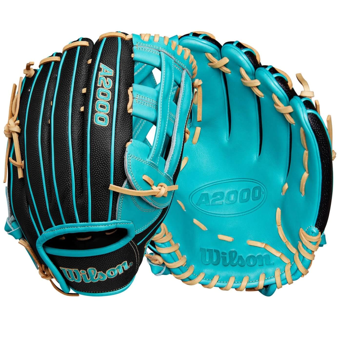 Wilson A2000 PF50SS 12.25 Outfield Glove LHT Black/Teal Pedroia Fit, Pro Stock Leather, SuperSkin, Dual Post Web.