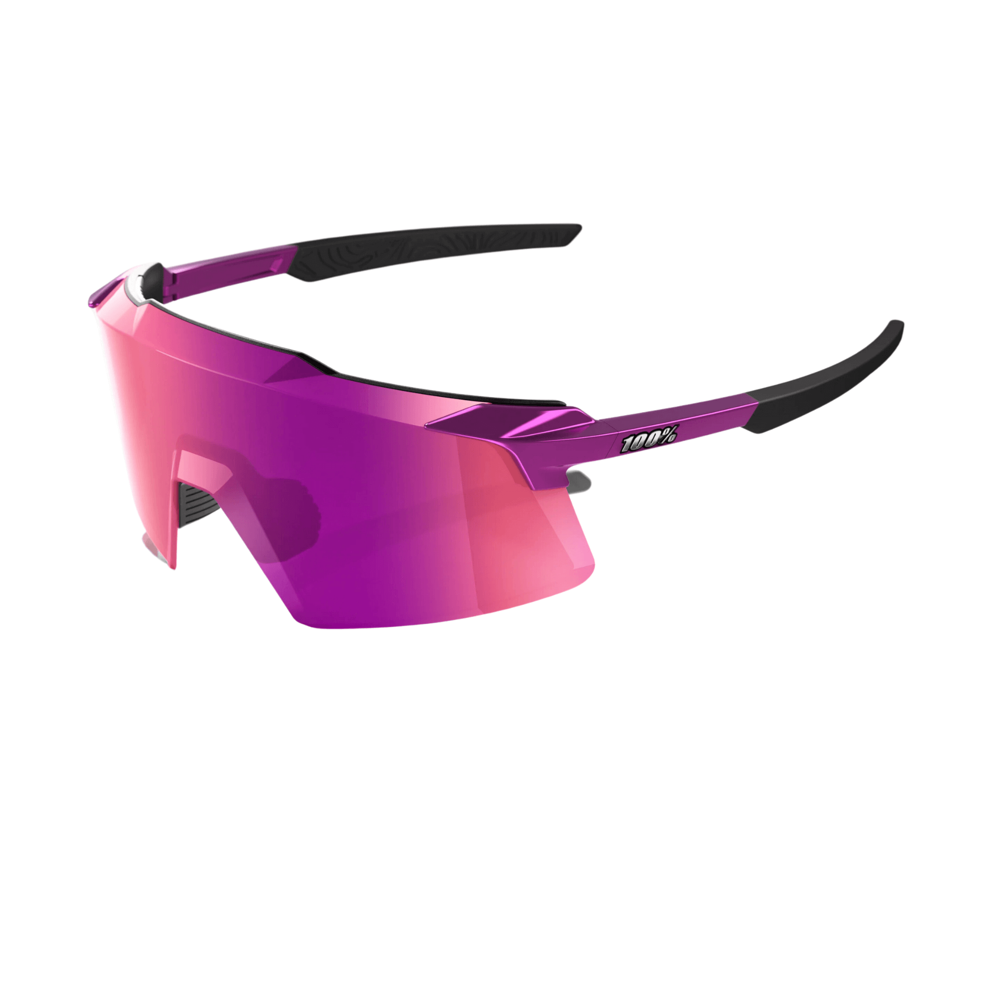 100% Aerocraft Gloss Purple Chrome multilayer mirror lens performance sunglasses with frameless design.