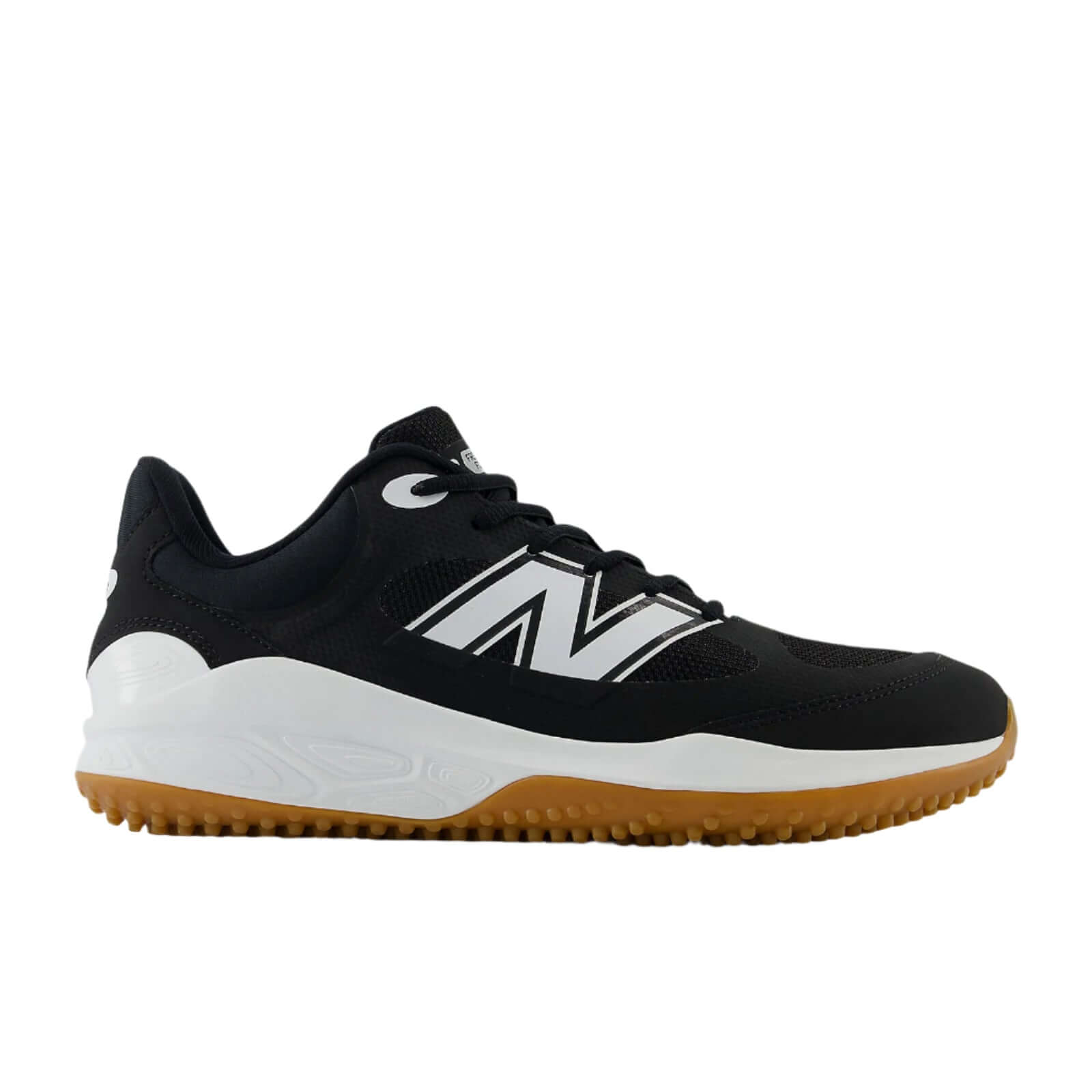 Front view of New Balance Fresh Foam 3000v7 Turf-Trainer in Black, showcasing sleek aesthetic and performance design.