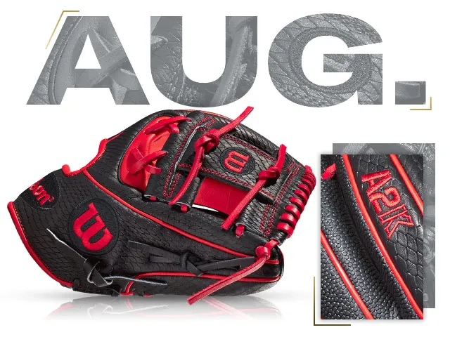 Wilson A2K 1786 SS glove in black and red, featuring Paul DeJong's August 2020 GOTM design.