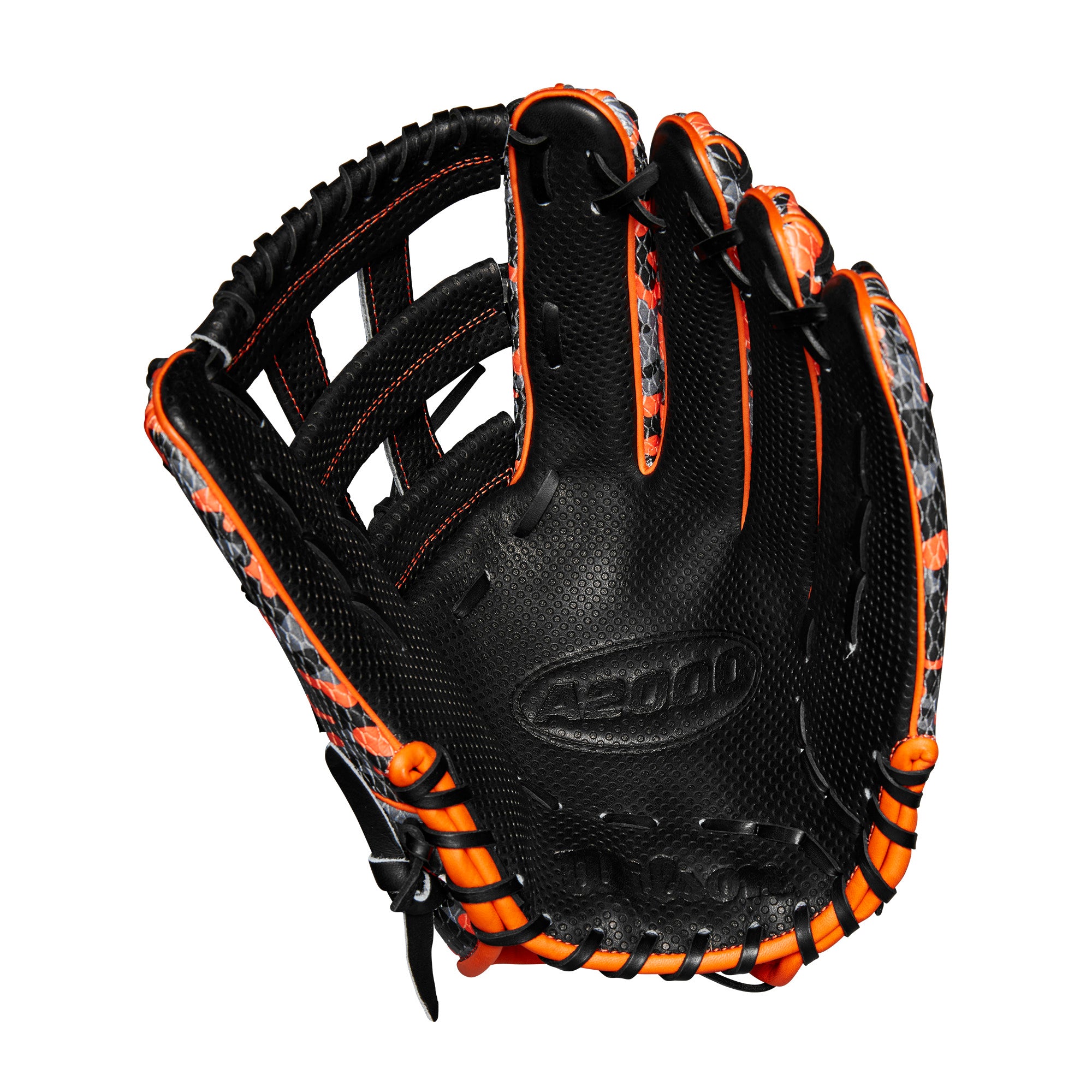 Front view of A2000 1777 glove with Dual Post Web, highlighting Pro Stock® leather palm with Spin Control Technology