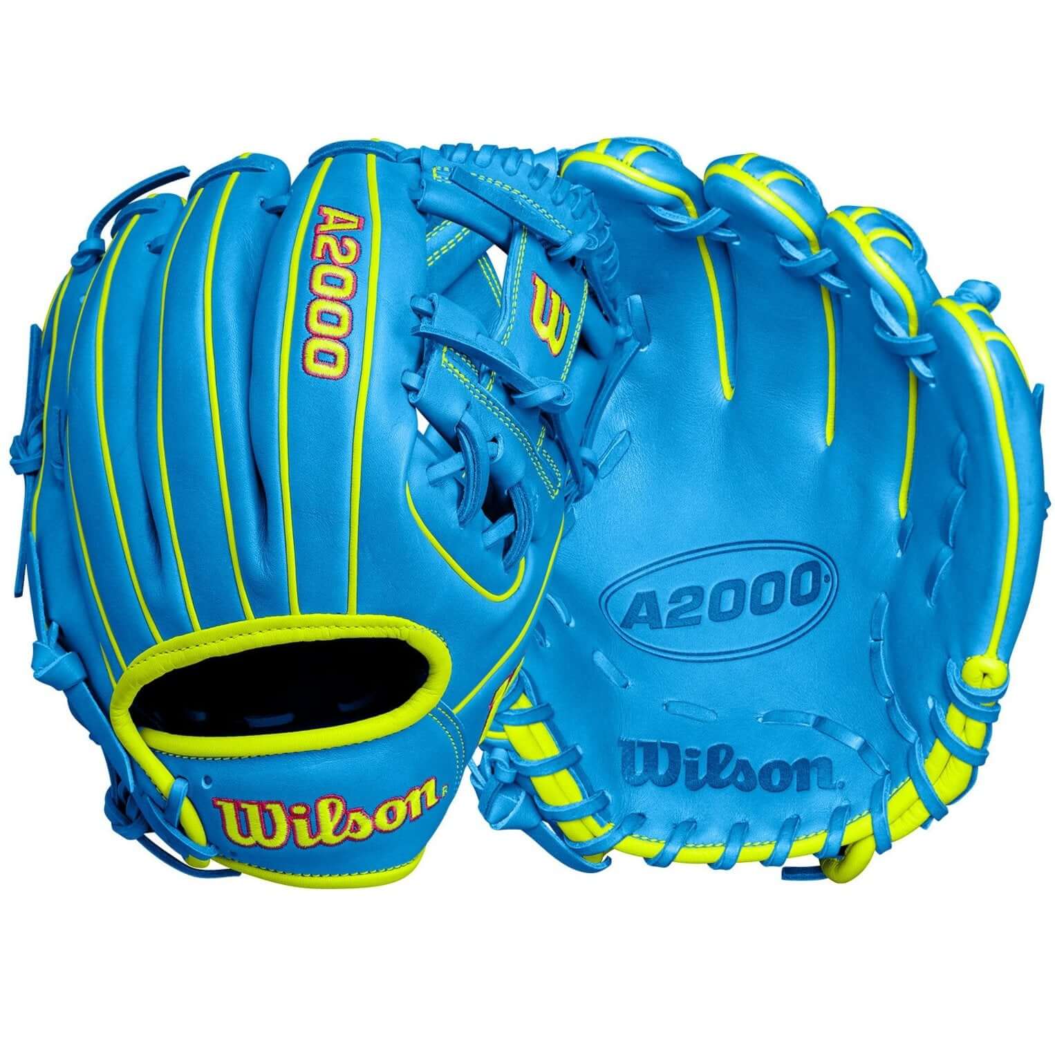 Wilson Fall 2024 A2000 1786 infield baseball glove in sky blue, 11.5-inch Pro Stock leather, ideal for infielders.