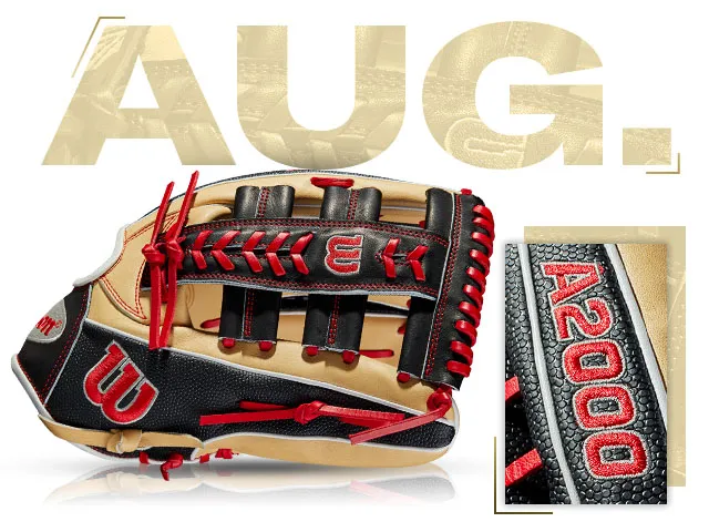 Wilson A2000 SA1275 SS glove from August 2018, featuring a custom design with red accents and black leather.