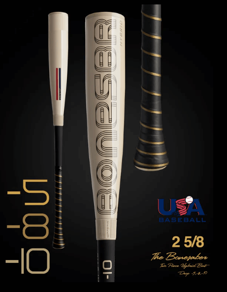 Warstic 2025 Bonesaber Hybrid USA Metal Baseball Bat -10, featuring sleek design and innovative technology for optimal performance.