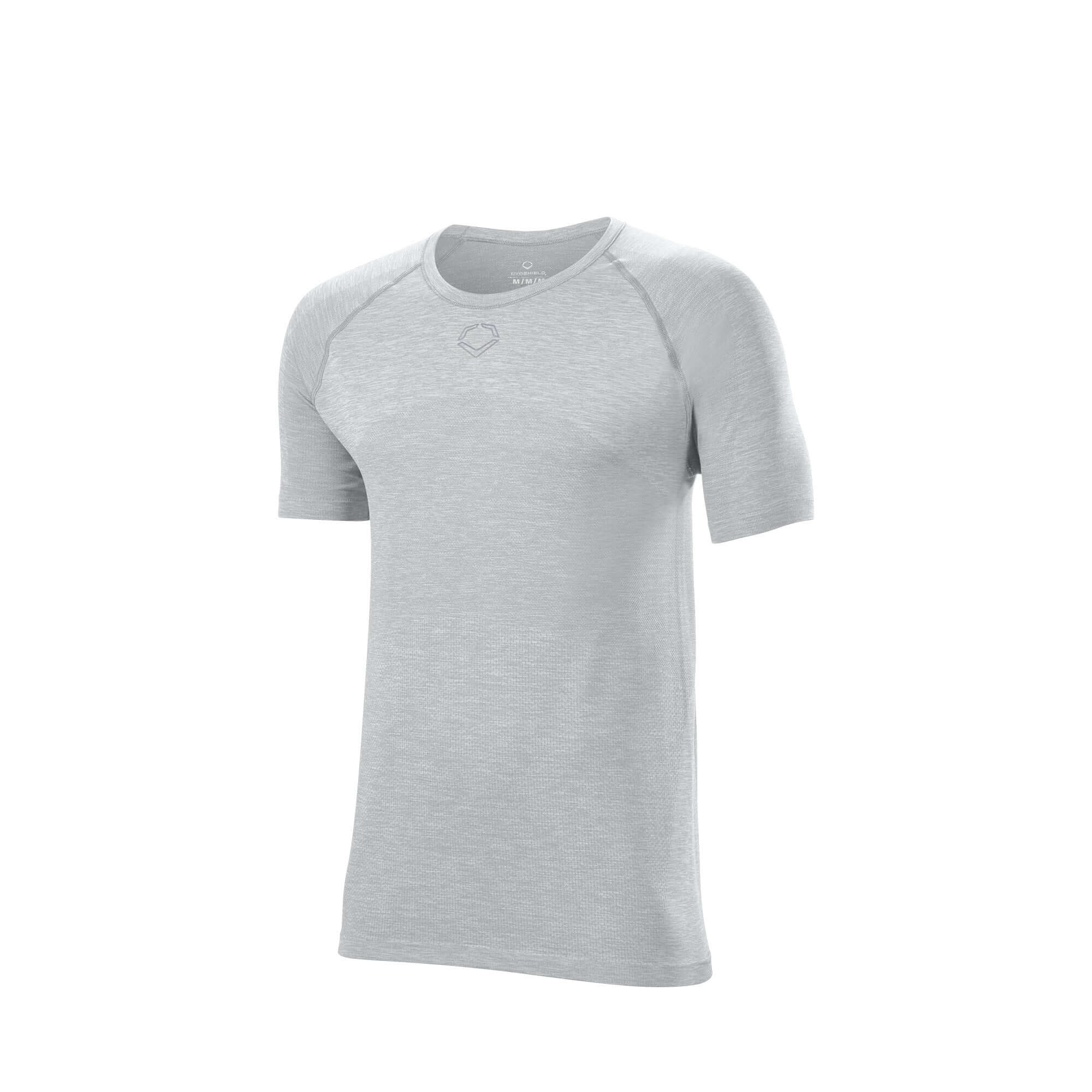 Evoshield Men's Seamless Training Tee in Pebble color with athletic fit and breathable fabric for workouts.