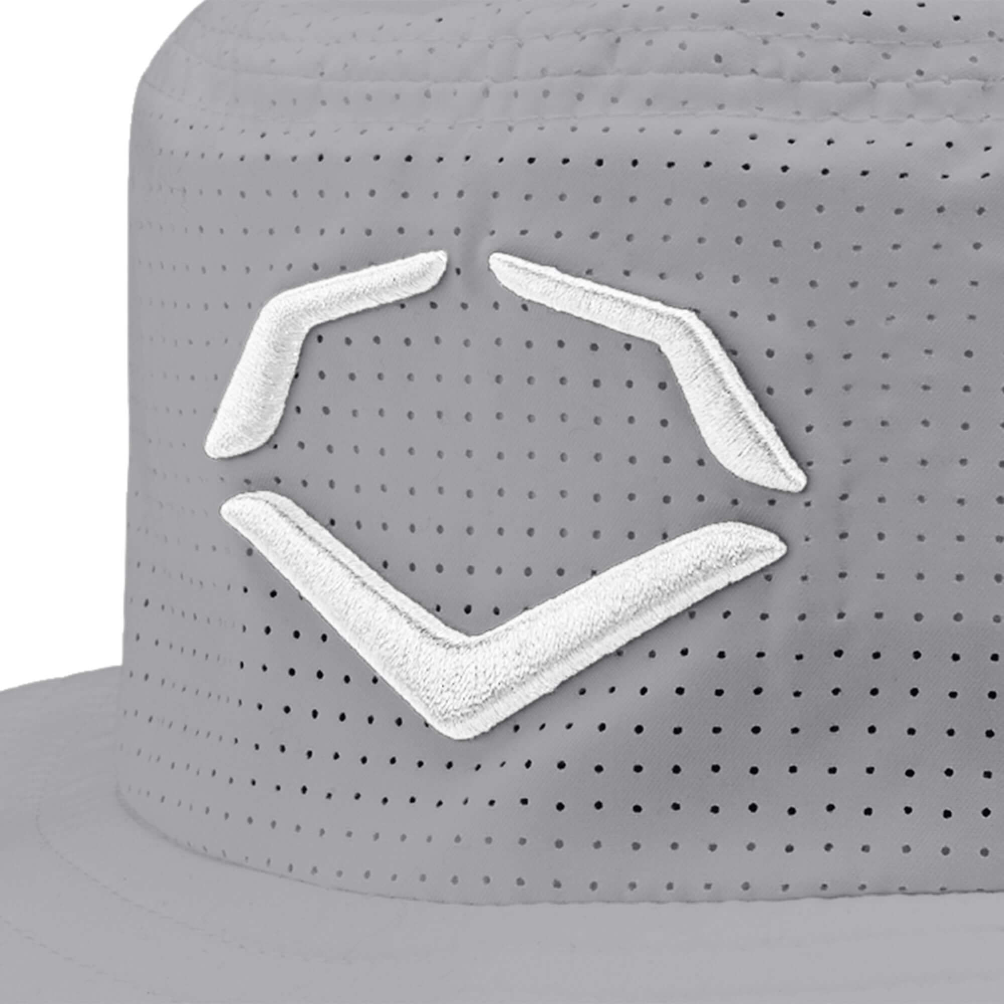 Evoshield Bucket Hat in charcoal gray with perforated design and embroidered logo for sun protection and comfort.