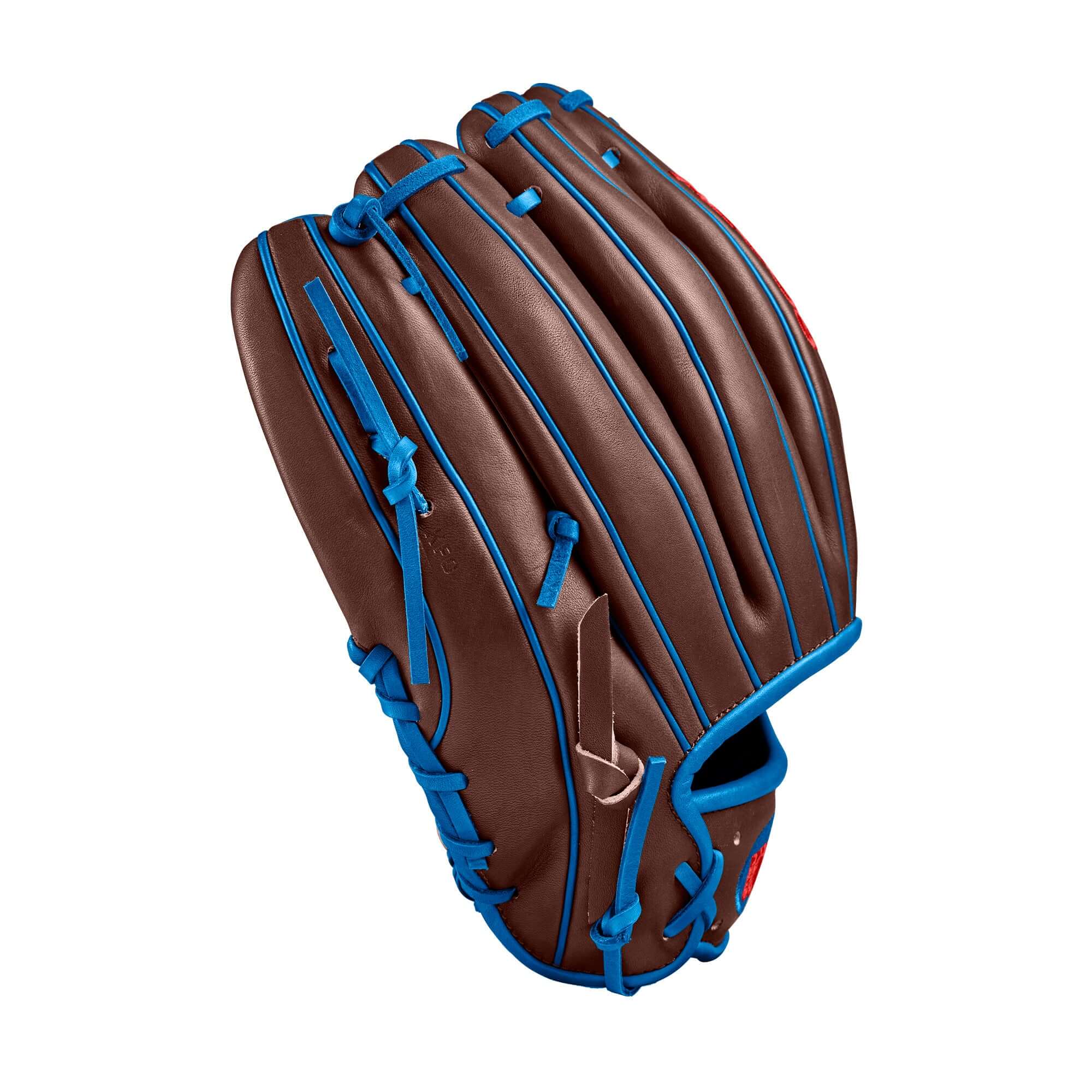 Wilson A2000 Dansby Swanson GM 11.75" baseball glove in brown with blue accents, ideal for professional play.