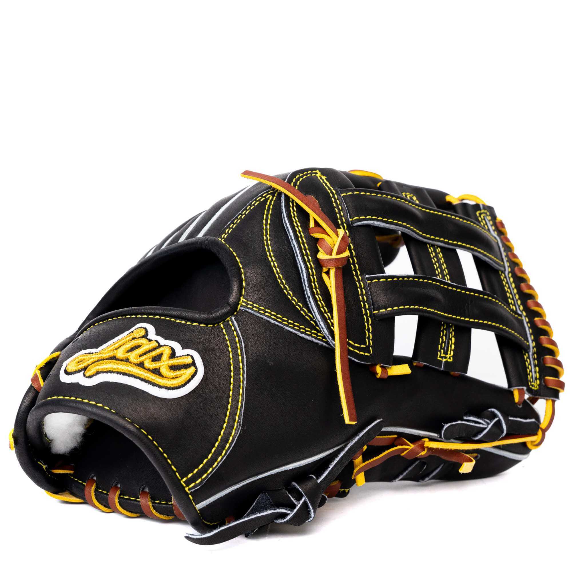 Jax LJ-10S fielding glove, black, 12.25, for infield/outfield, RHT, handcrafted in Japan.