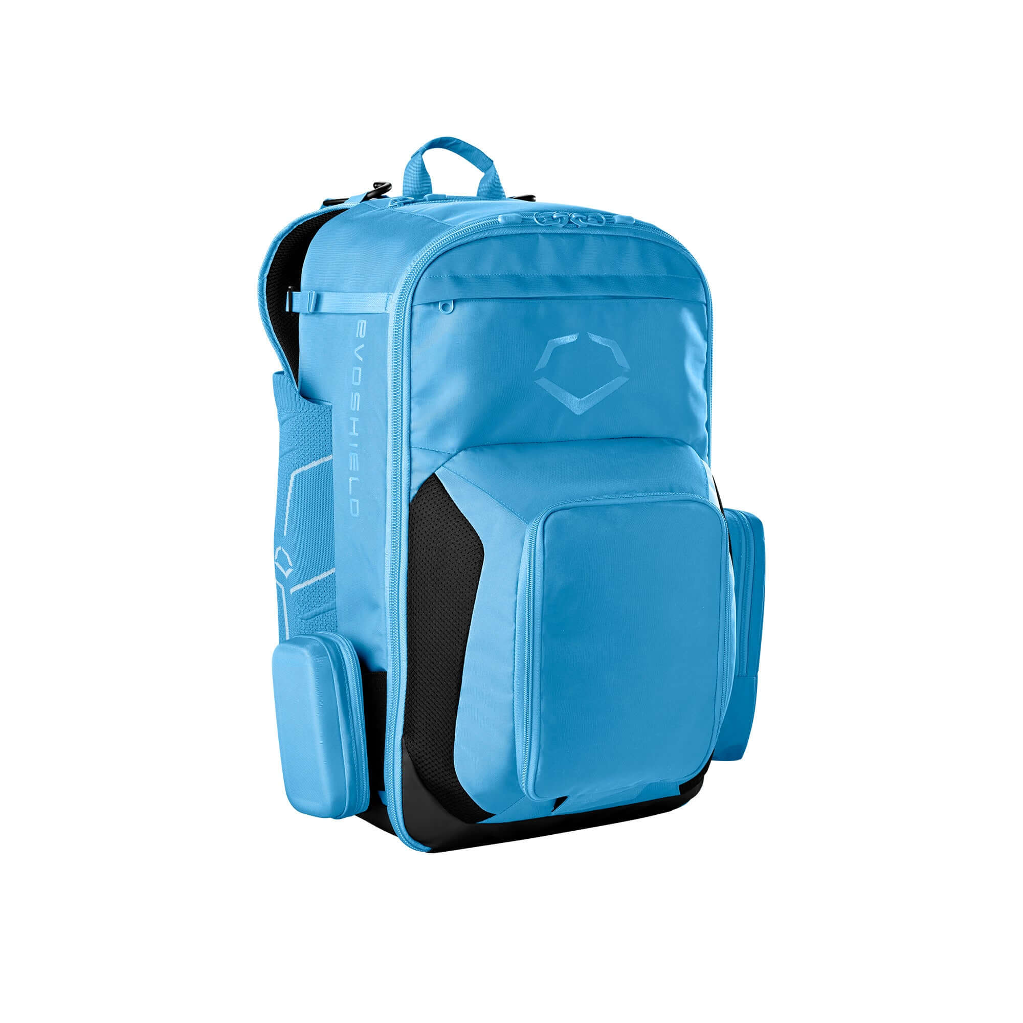 EvoShield Takeover Backpack in blue, perfect for storing sports gear with spacious compartments and a ventilated shoe pocket.