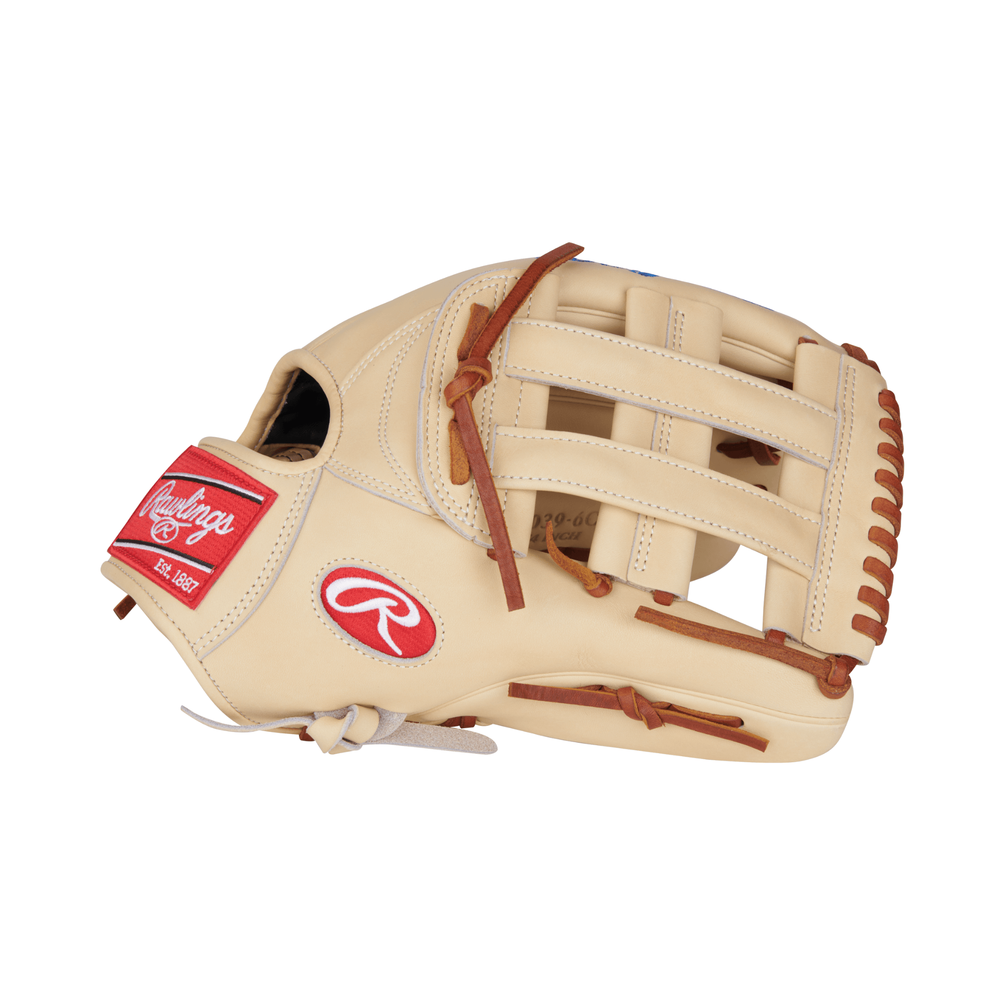 Rawlings 12.75-inch Heart of the Hide outfield glove with camel leather and tan laces