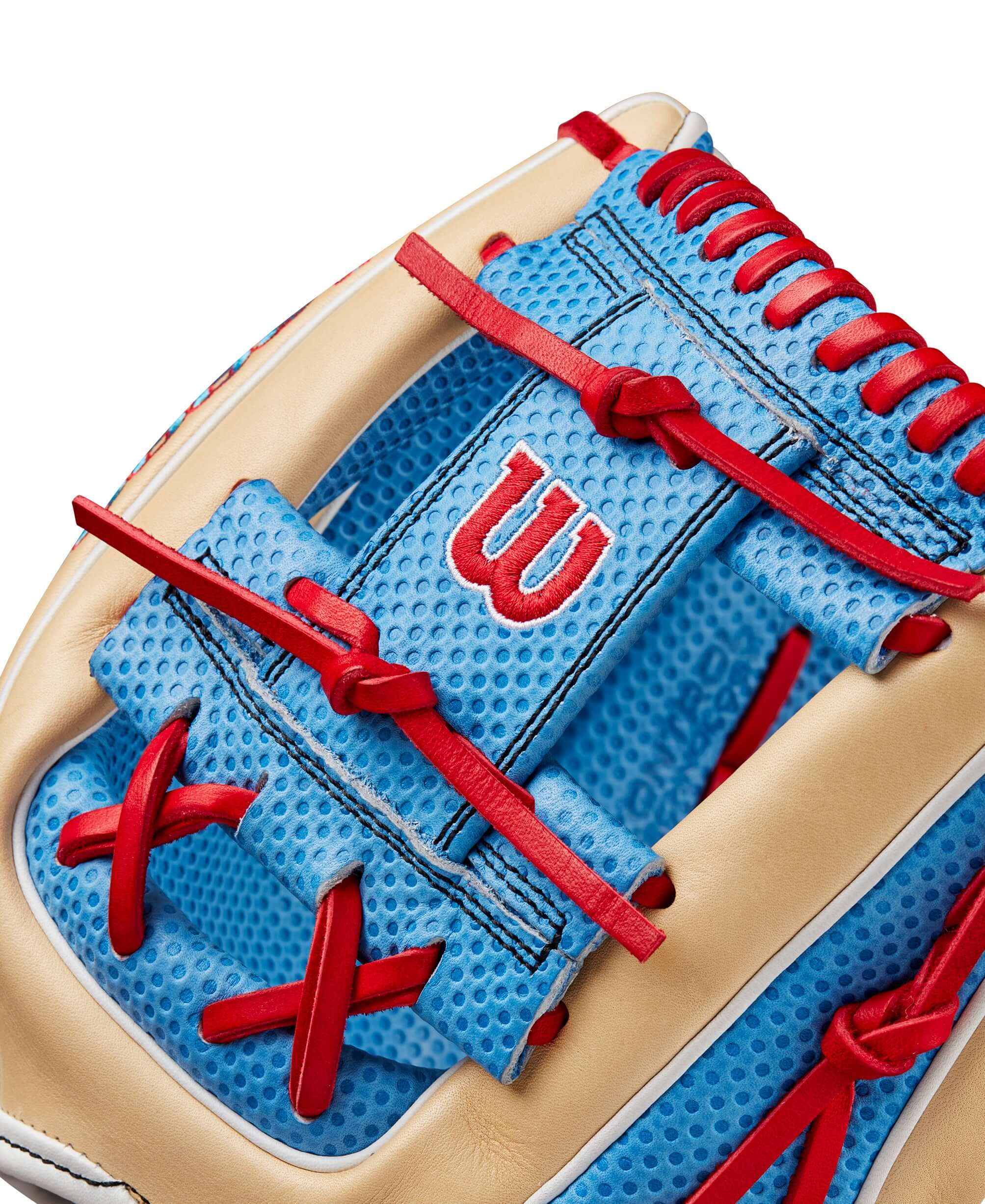 Wilson Fall 2024 A2000 1975 Infield Baseball Glove with Spin Control Technology, Sky Blue Pro Stock leather palm, and H-Web design.