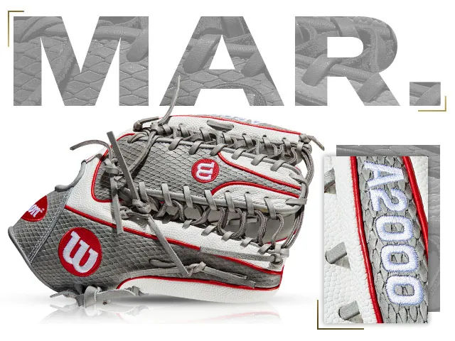 Wilson A2000 OT6 SS glove for March 2019, featuring a sleek design in grey and red with quality craftsmanship.