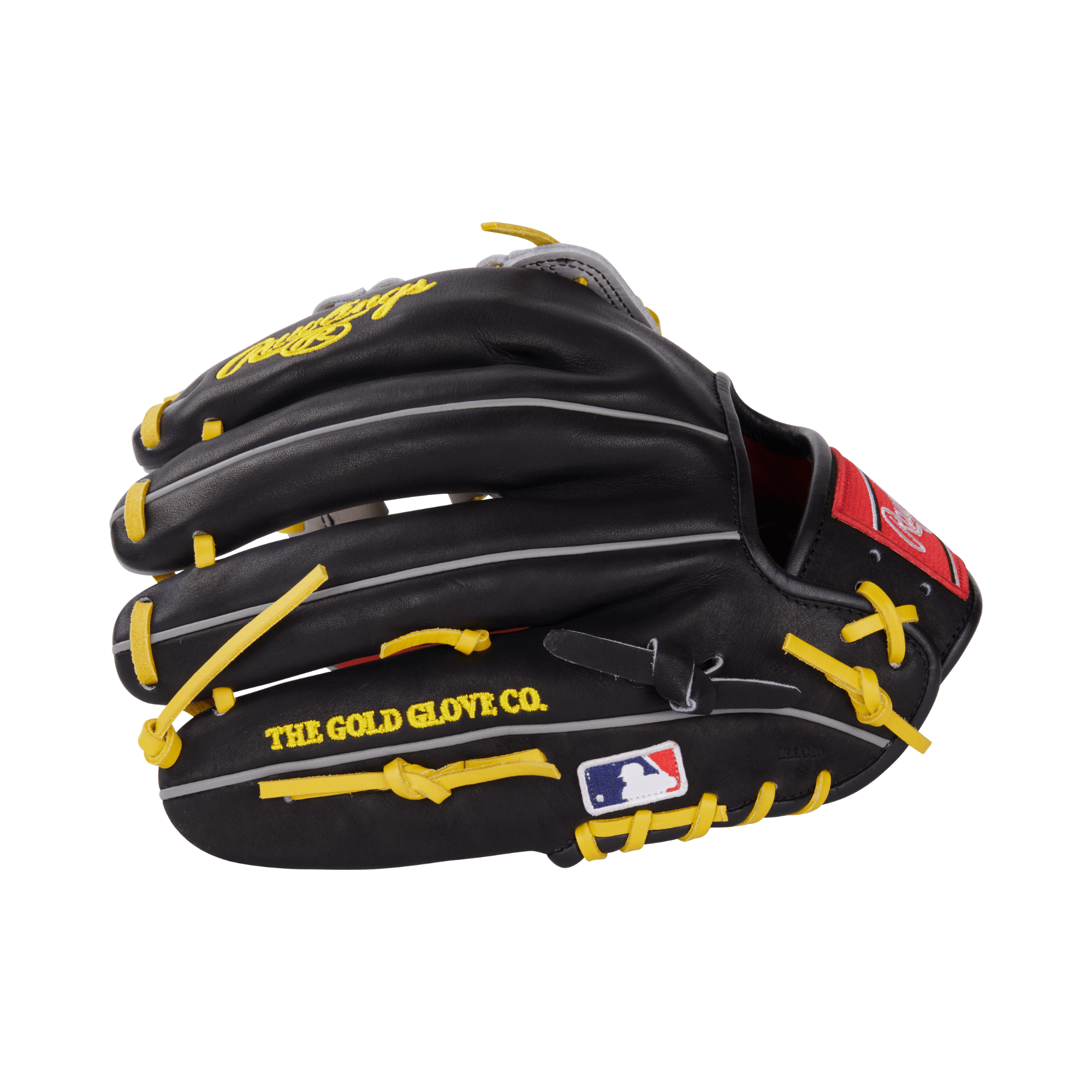 Rawlings Gold Glove Club RGGC PROKB17SB baseball glove in black with yellow laces and embroidered patch.