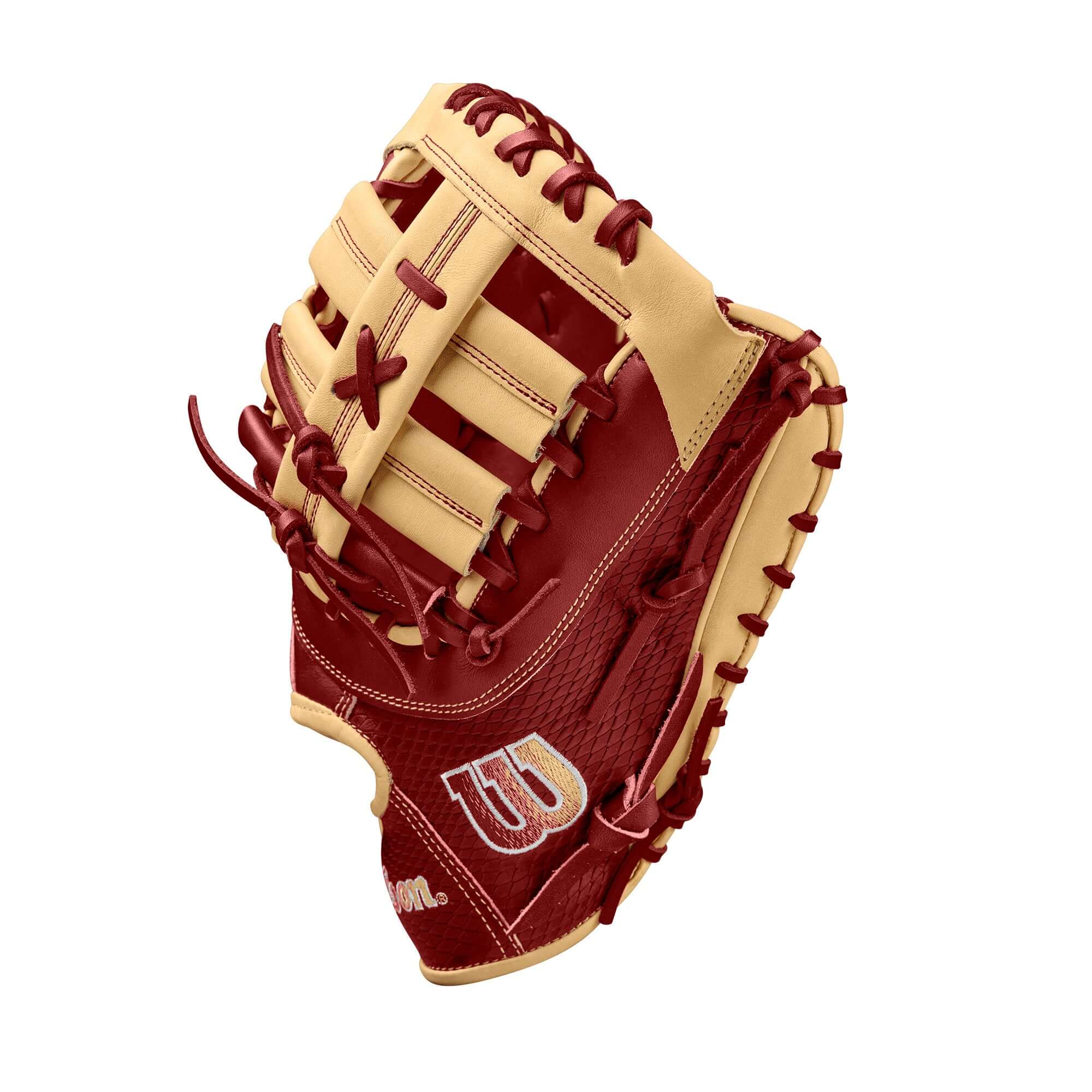 Wilson Fall 2024 A2K 1679 12.5-inch first base mitt, blonde and brick red leather, left-hand throw