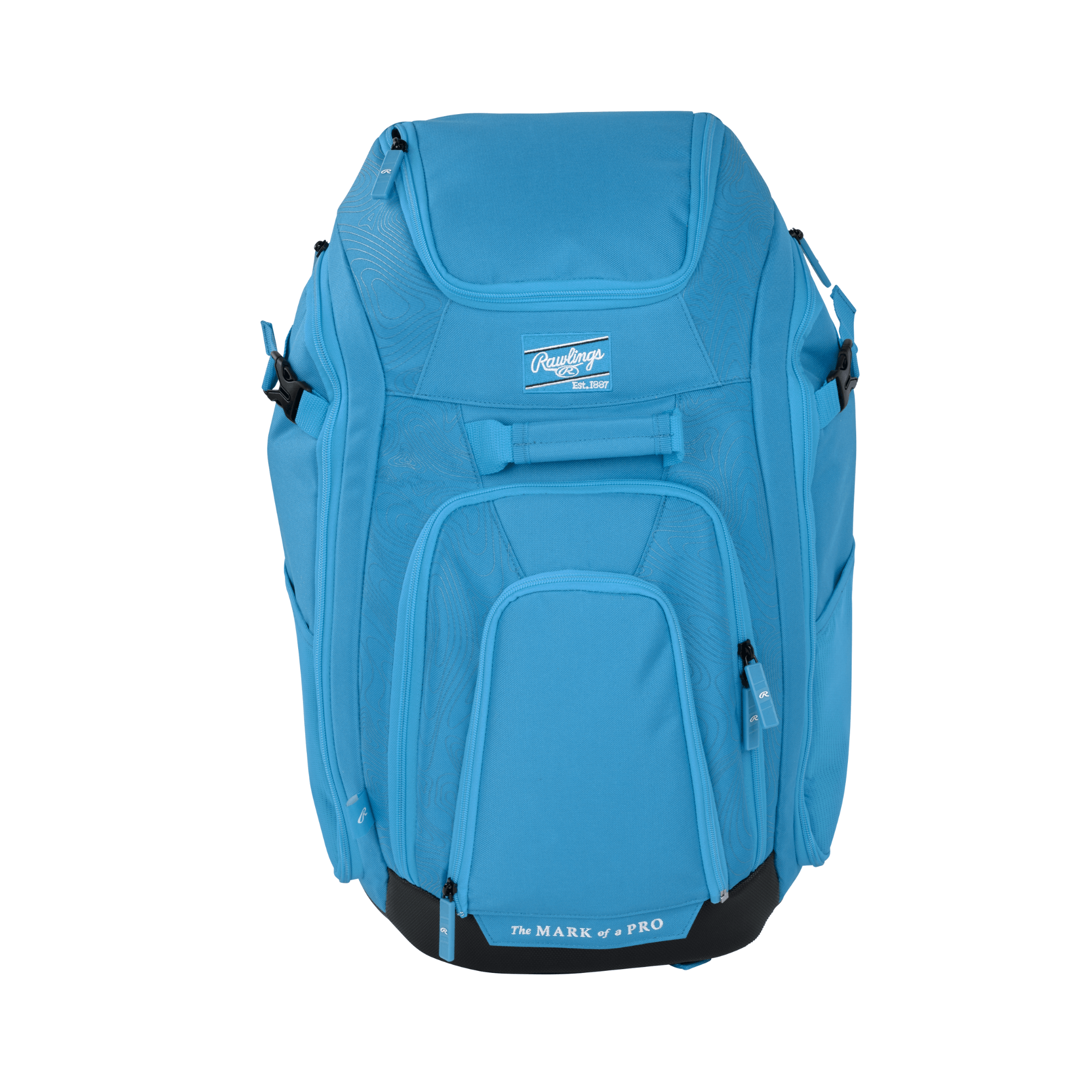 Rawlings Legion 2 Players Backpack in bright blue, designed for young athletes with spacious compartments for gear.