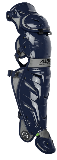 All-Star S7 Axis Leg Guards in navy, NOCSAE certified for superior protection and mobility in adult athletes.