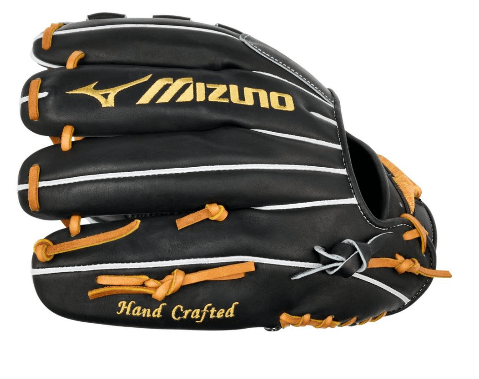 Mizuno Pro GMP-1100D 12" pitching glove in black and orange, showcasing premium craftsmanship and durability.