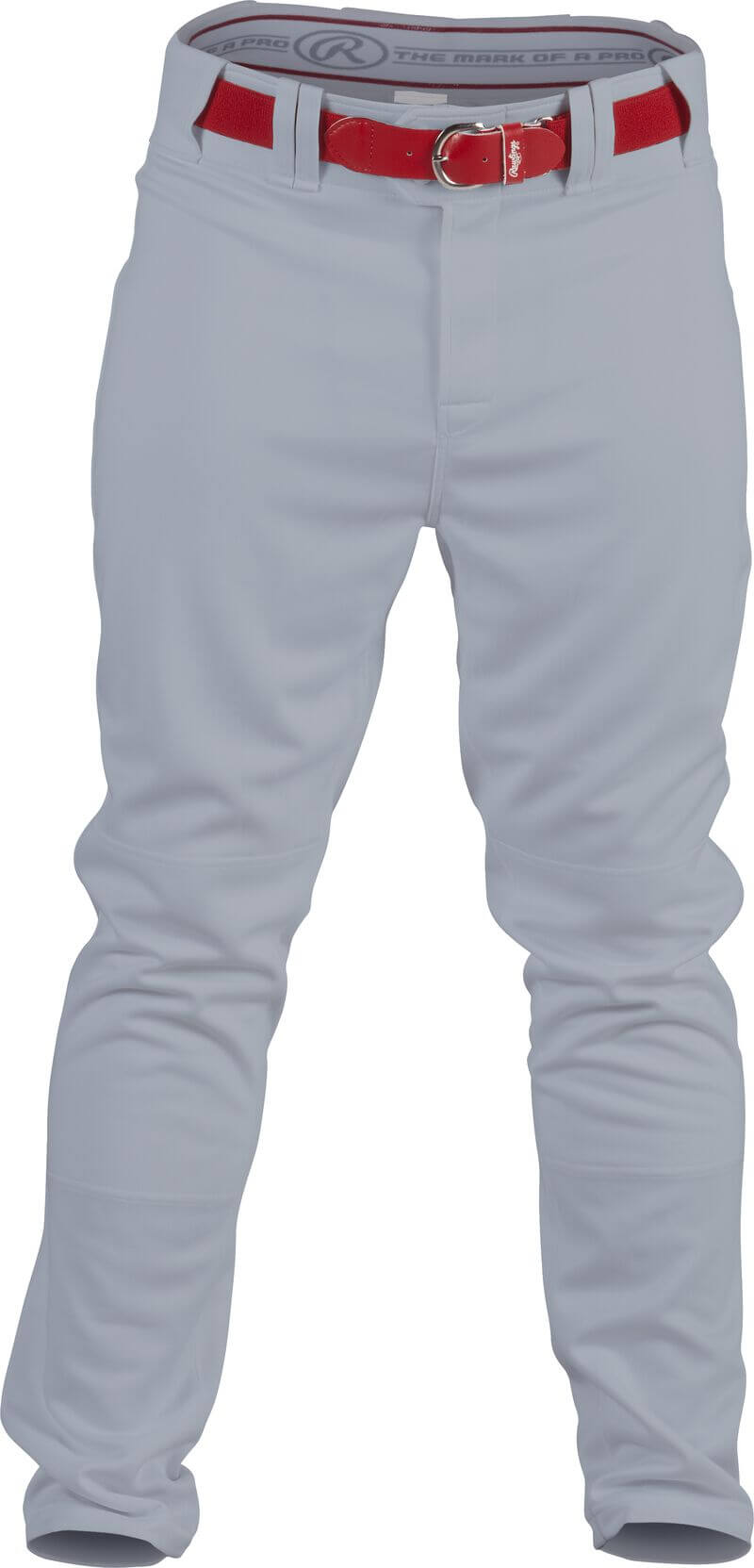 Rawlings YPRO150 youth semi-relaxed pant with gripper elastic waistband and flat-lock stitching in light gray.