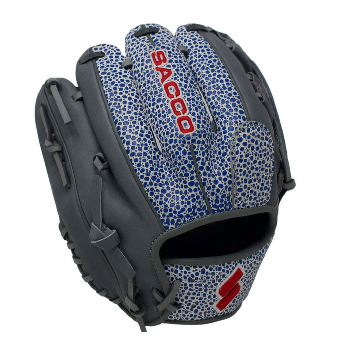  Back view highlighting single post-web and pro-grade lacing of Sacco 11.5" glove.