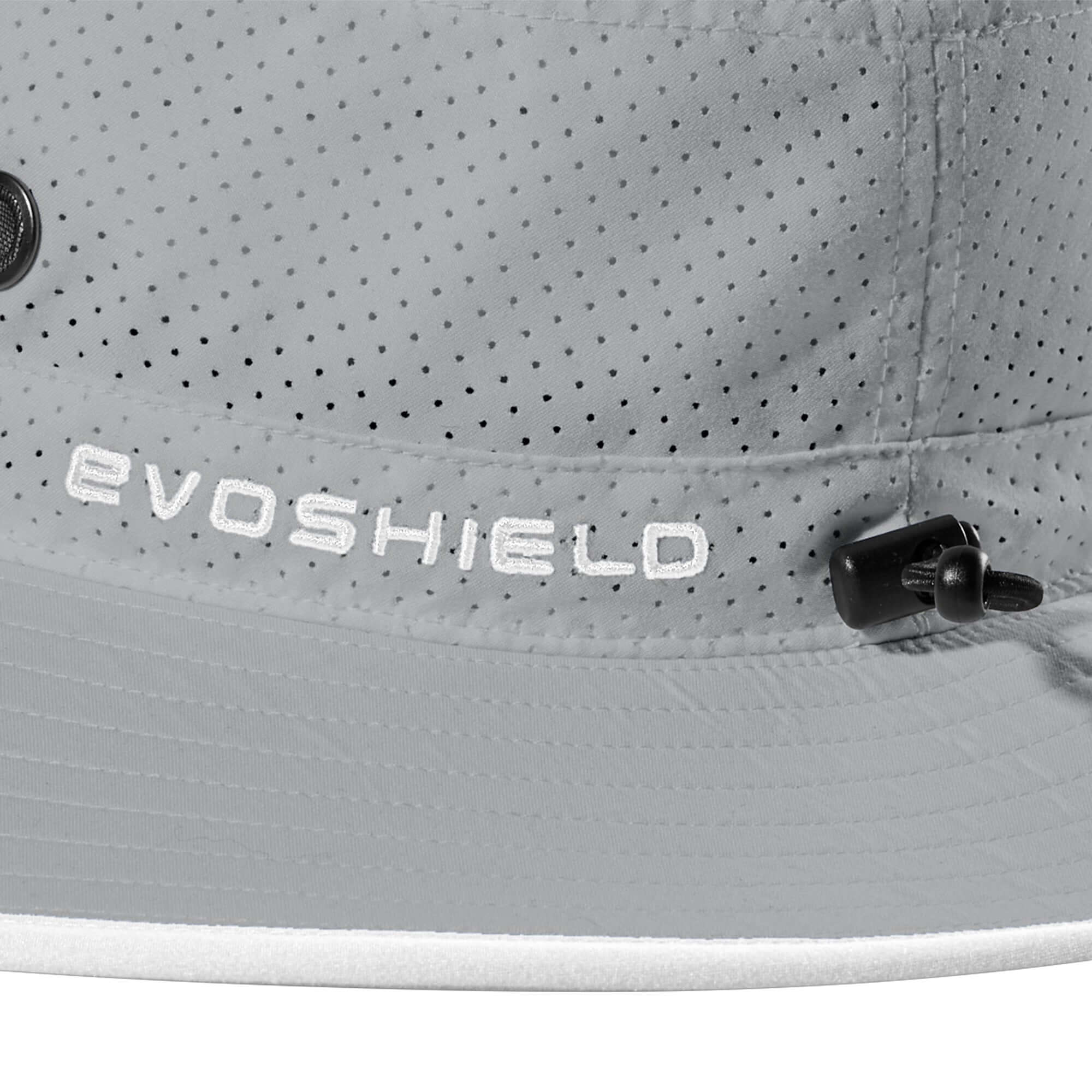 Evoshield bucket hat charcoal OSFM featuring breathable perforated fabric and adjustable toggle for a secure fit.