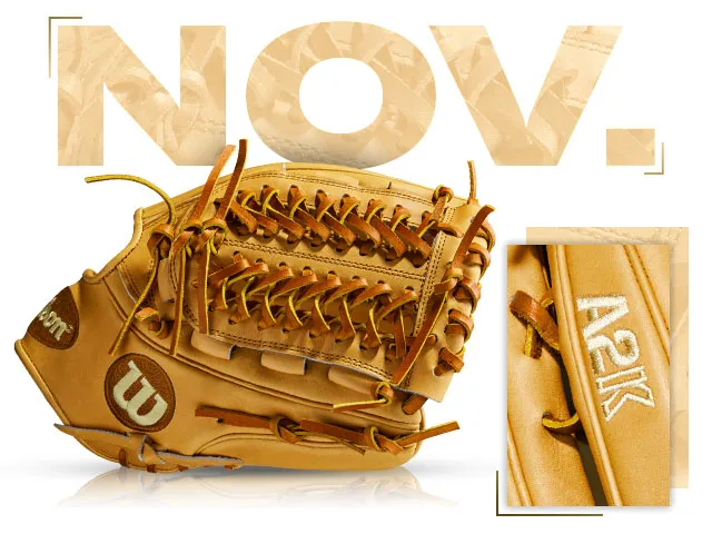 Wilson A2K D33 glove for November 2017 release featuring Jameson Taillon's custom design, showcasing premium craftsmanship.