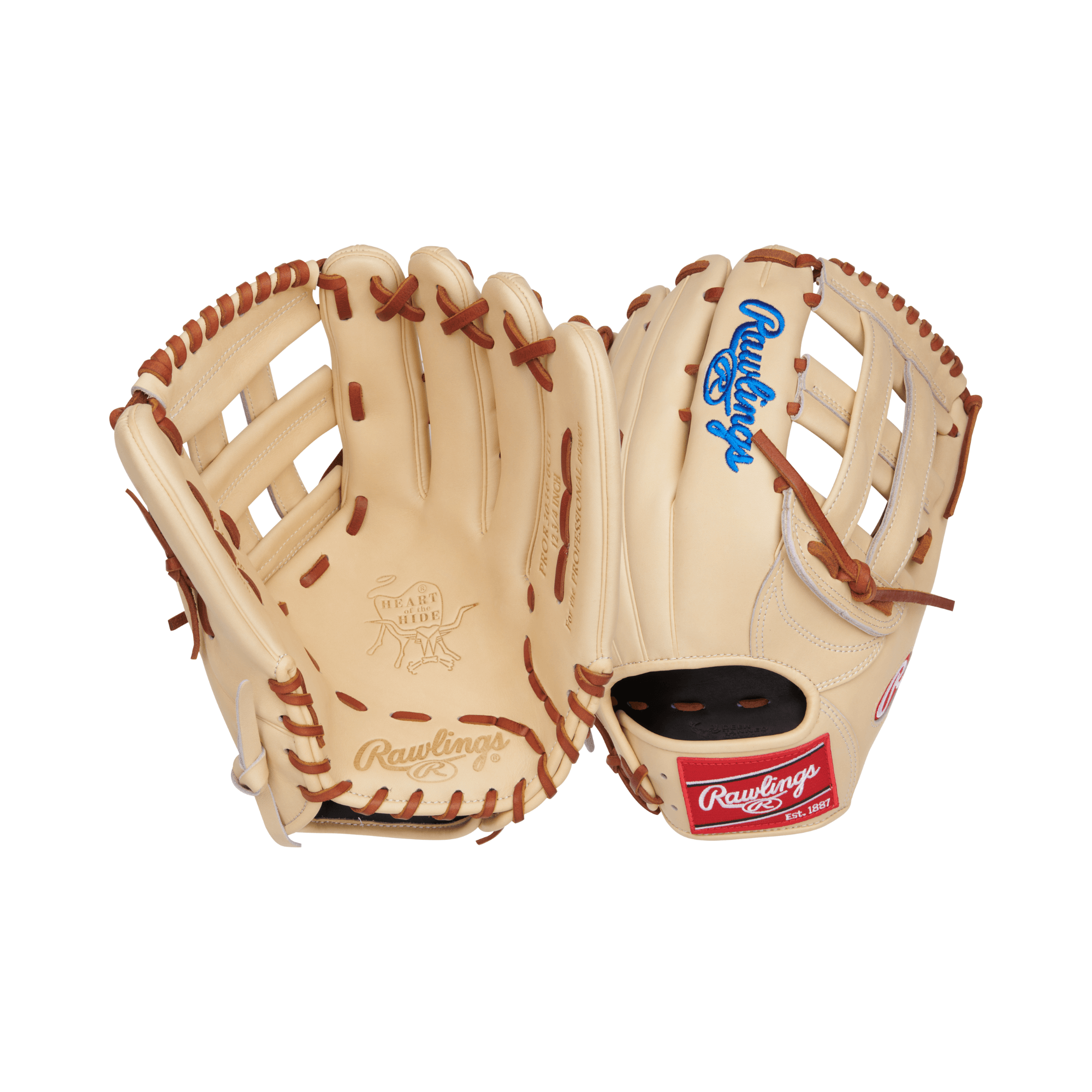 Rawlings 12.75-inch Heart of the Hide outfield glove with camel leather and tan laces