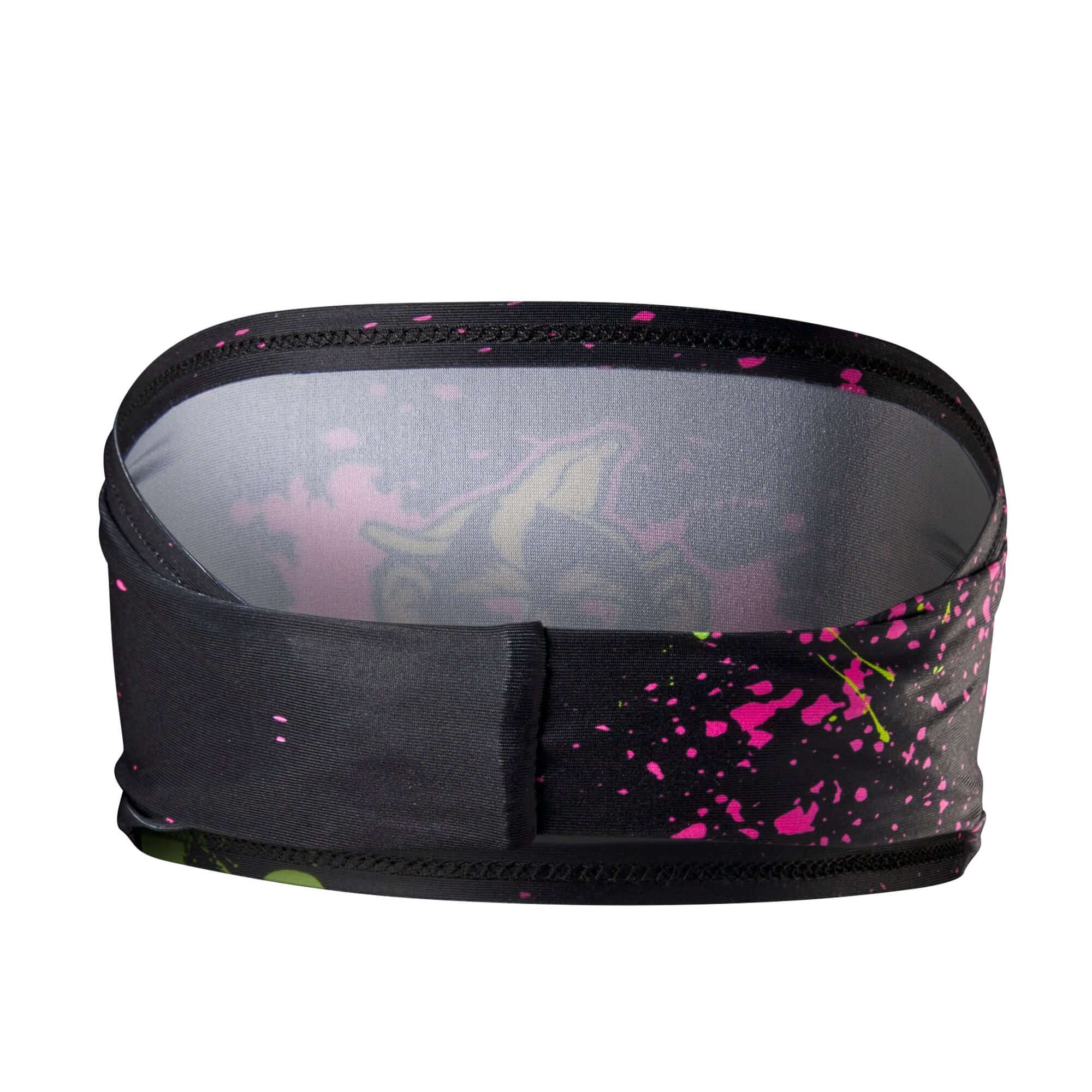 Evoshield Party Animals headbands in black with vibrant paint splatter design, ideal for sports and fun activities.