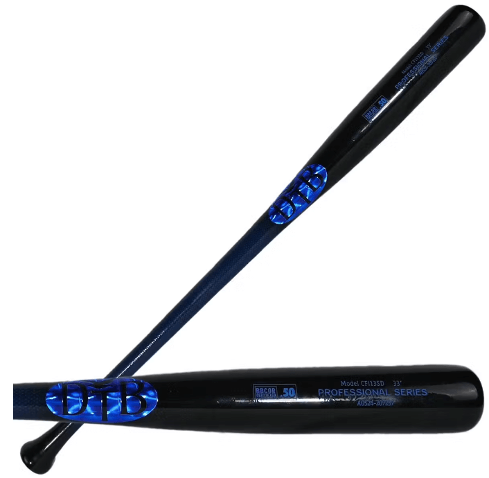 Dove Tail Bats CF911SD Carbon Reinforced Wood Bat in black with blue logo, designed for enhanced durability and performance.