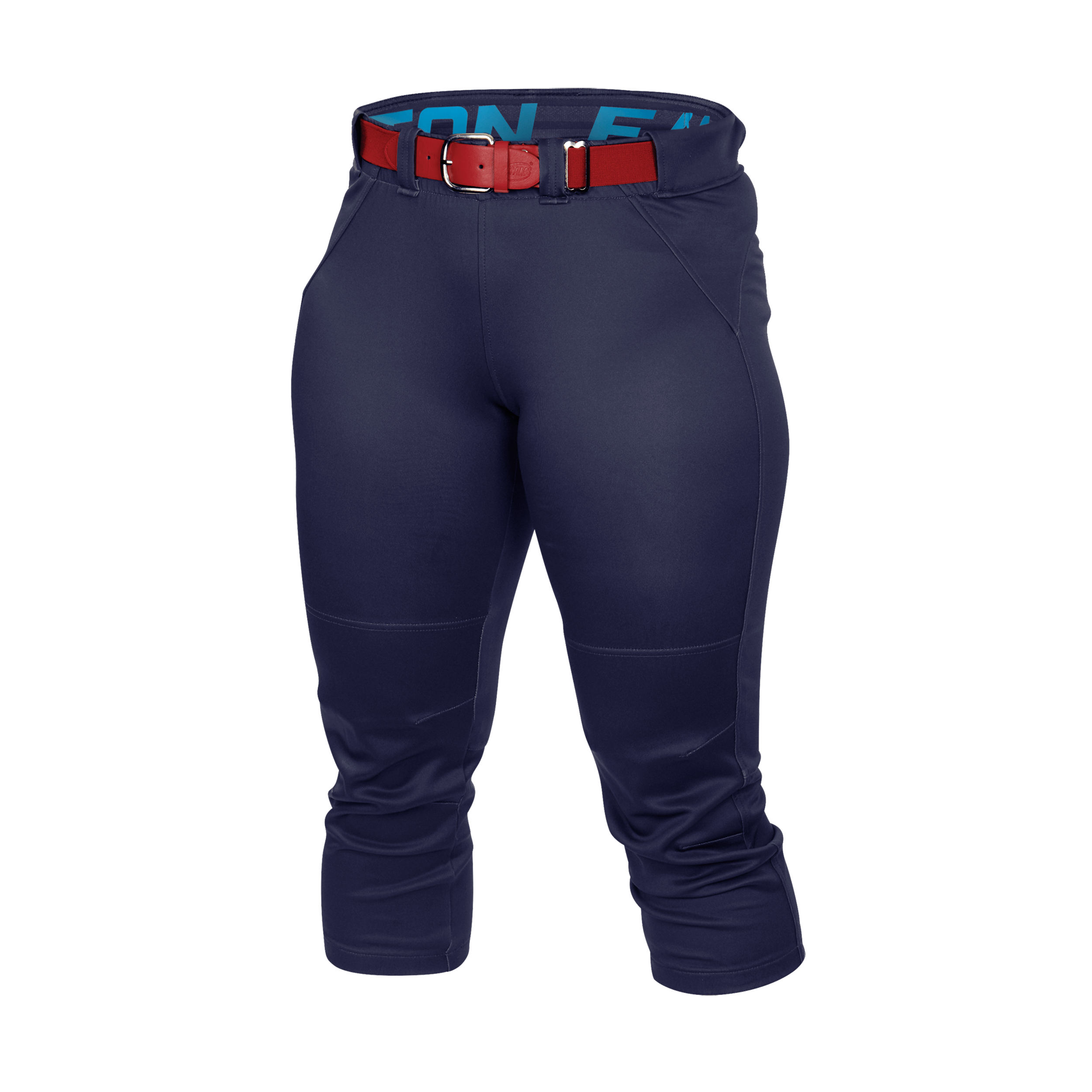 Easton Adult Gameday Stretch FP Pant in Navy with red belt for ultimate comfort and performance on the softball diamond.