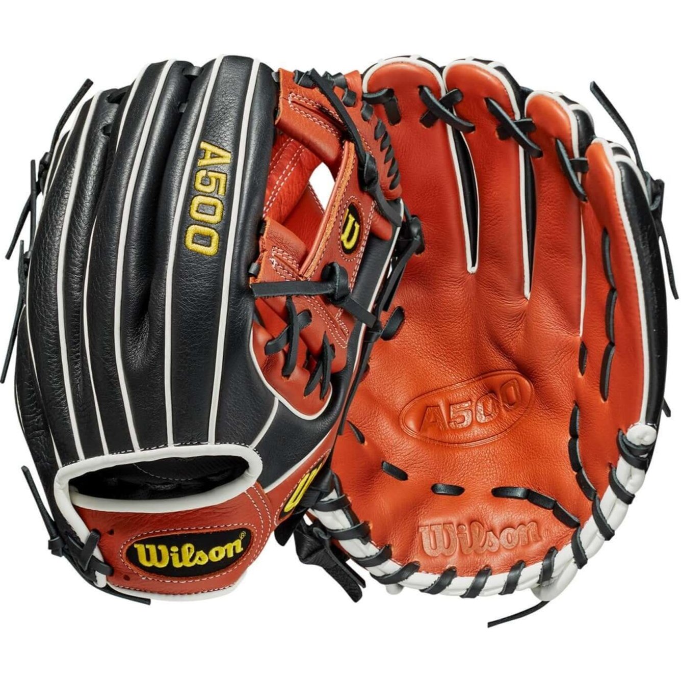 Wilson A500 Baseball Glove 11.5 inch LHT Copper/Black/White with H-Web design for youth players