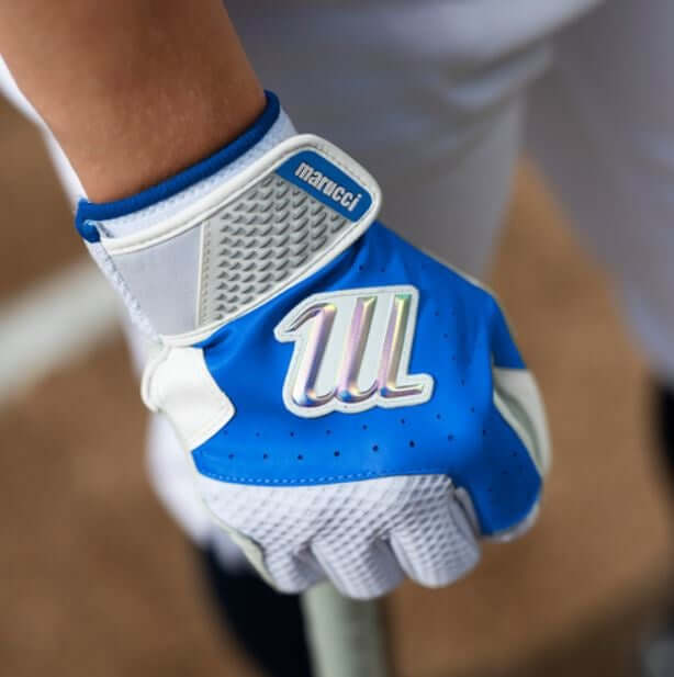 Marucci Youth Crest Batting Glove with durable synthetic palm and dimpled mesh back