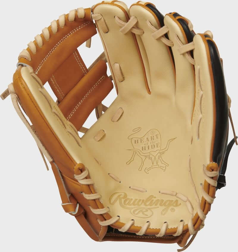 Rawlings Heart of The Hide Hybrid Pro Label 6 Infield Glove, 93-pattern, black and camel Speed Shell, numbered for collectors.