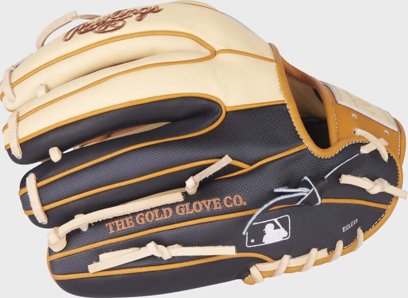 Rawlings Heart of The Hide Hybrid Pro Label 6 Infield Glove, 93-pattern, black and camel Speed Shell, numbered for collectors.