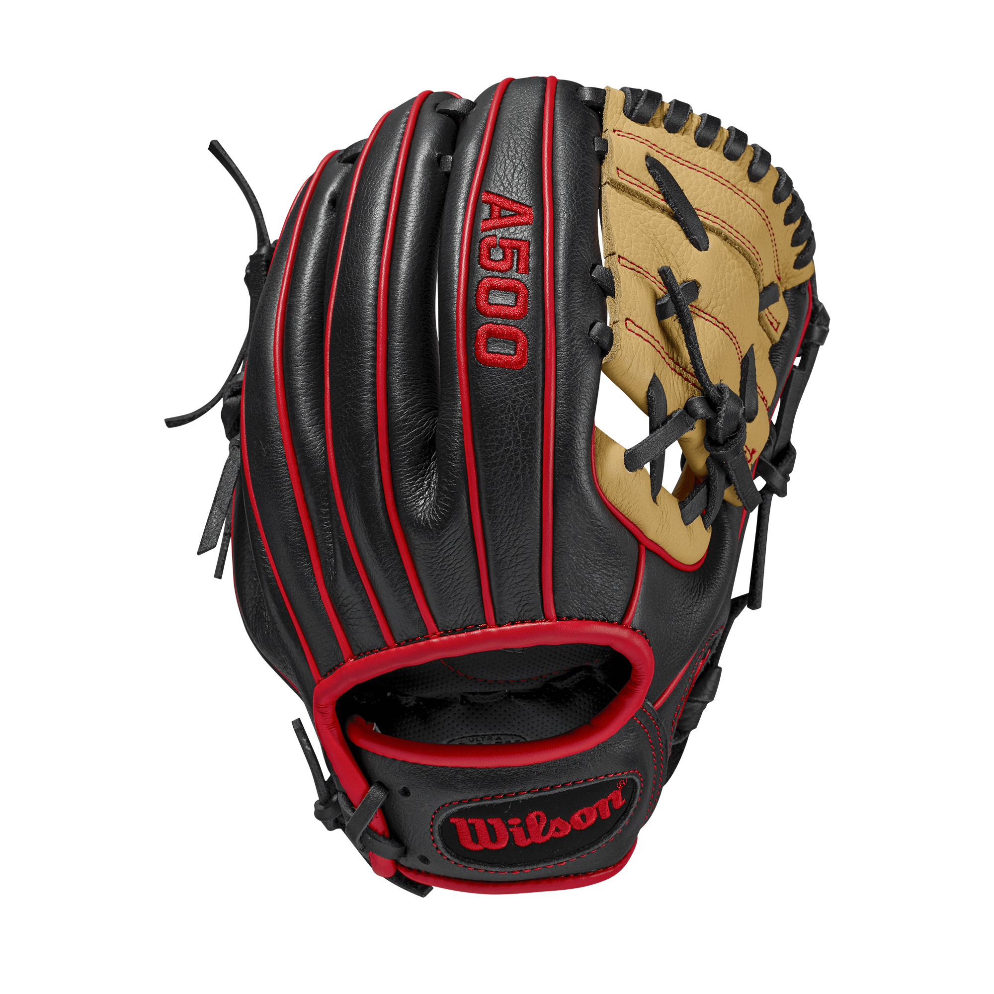 Wilson A500 10.5-Inch Youth Baseball Glove in Blonde, Black, and Red