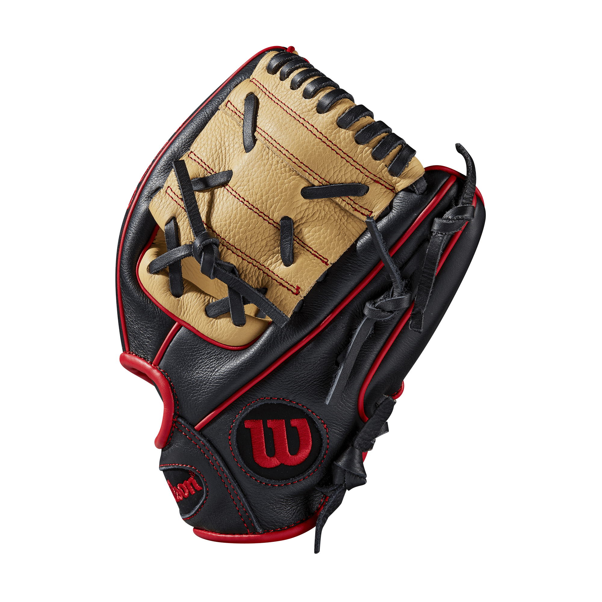 Wilson A500 10.5-Inch Youth Baseball Glove in Blonde, Black, and Red