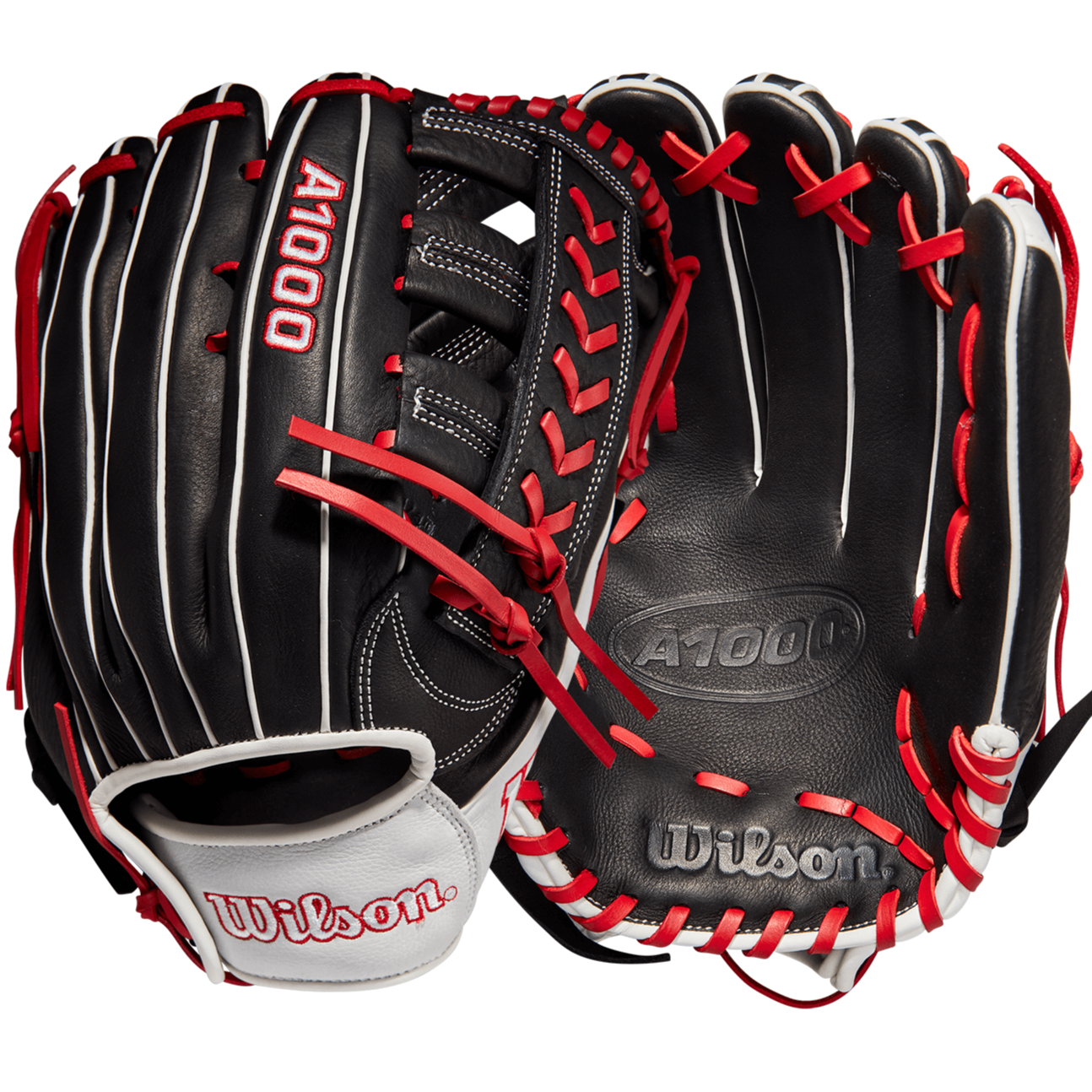 Wilson A1000 1892 Pedroia Fit glove, Single Post & 3 Bar Web, black/white/red, 12.25 inches, left-hand throw