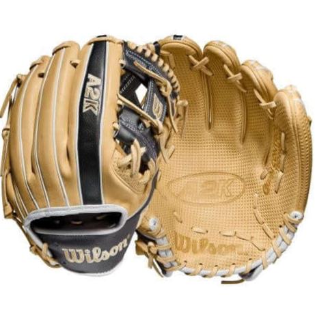 Wilson A2K SC1786 11.5 baseball glove, blonde/gunmetal grey, with Spin Control Technology.