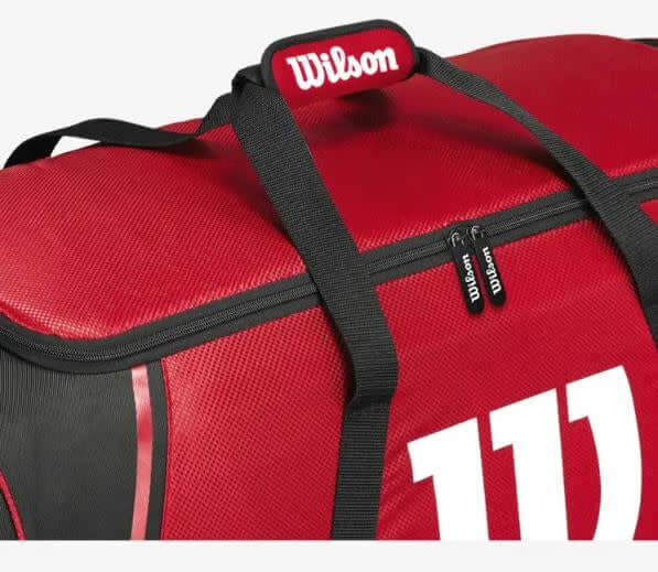 Wilson Equipment Bag Scarlet with large main compartment for gear and removable top embroidery panel